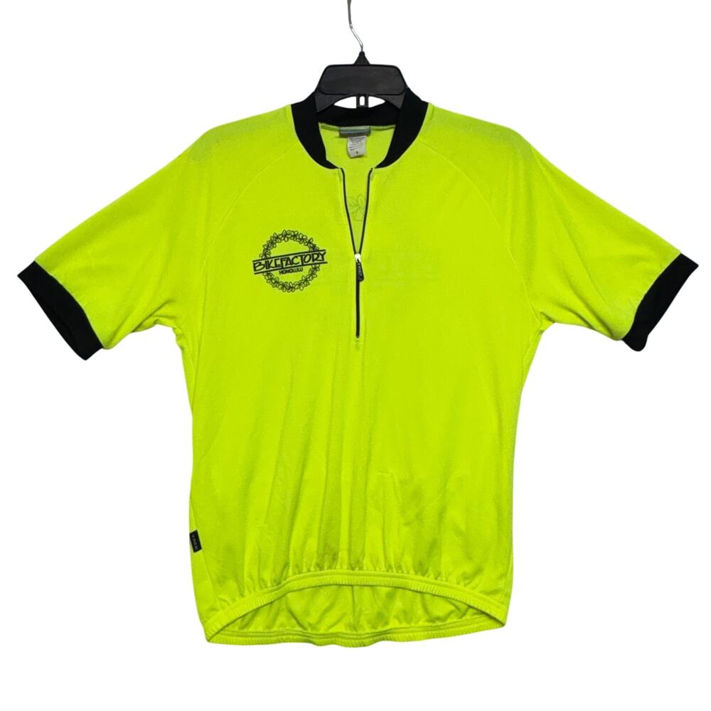 Vintage Trek Bike Factory Jersey Mens Small Neon Green 1/2 Zip Cycling USA Made